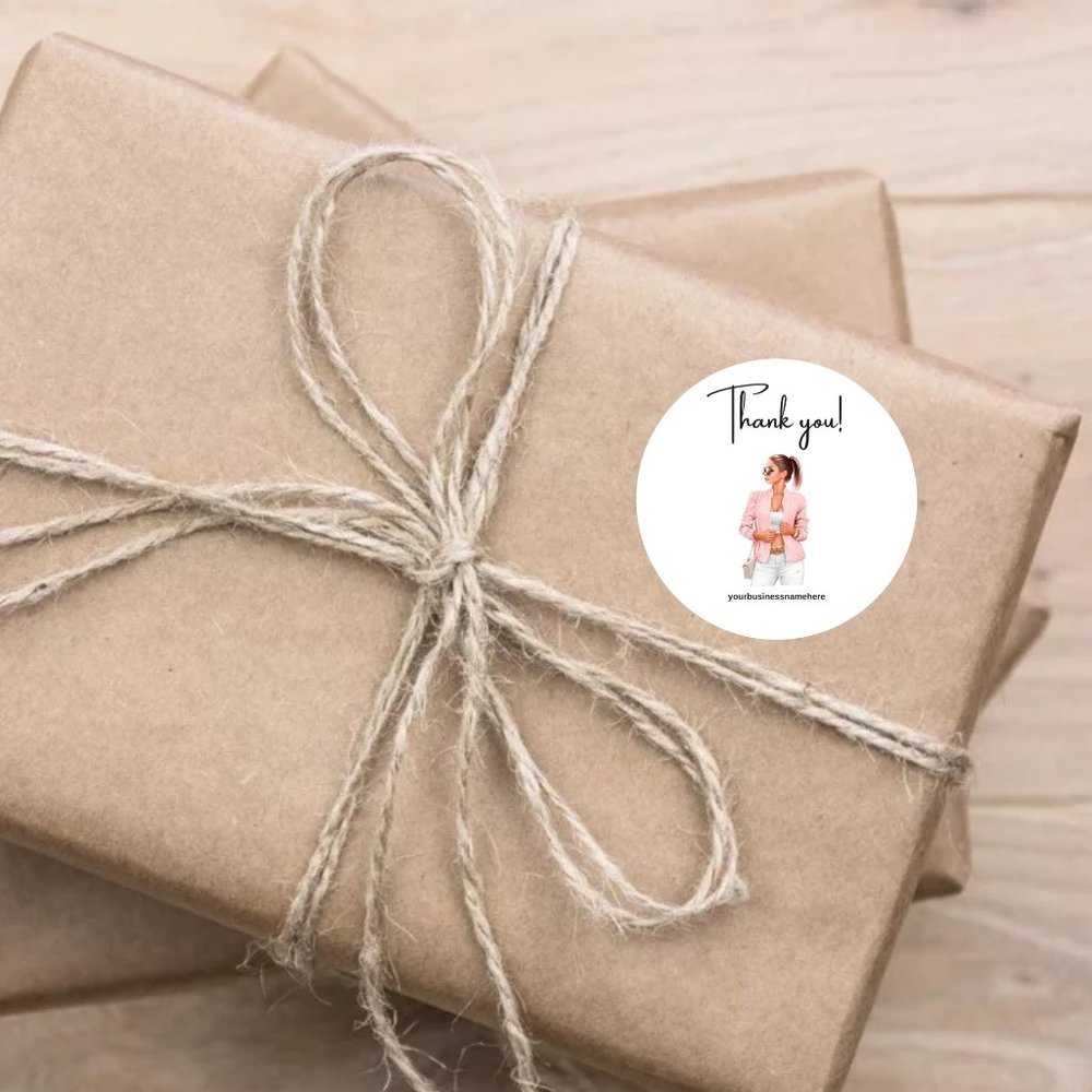 Thank You Round Sticker And Feminine Girl Thank You Labels